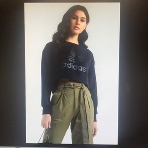 Adidas Navy Cropped Long Sleeve Top